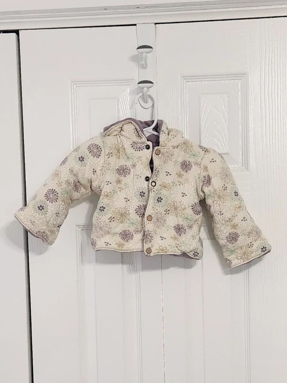 Finn + Emma 3-6M Organic Cotton Reversible Hooded Coat Purple Floral